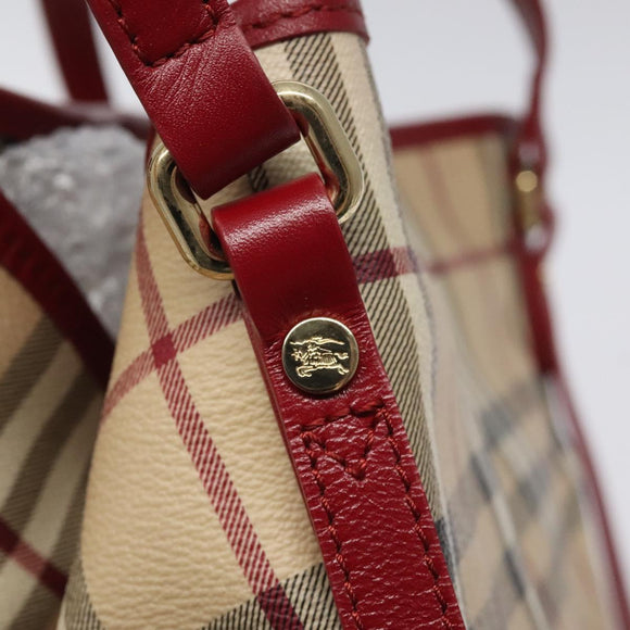 BURBERRY Nova Check Shoulder Bag PVC Beige Gold Auth 119050