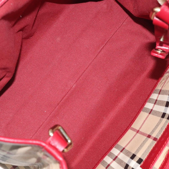 BURBERRY Nova Check Shoulder Bag PVC Beige Gold Auth 119050