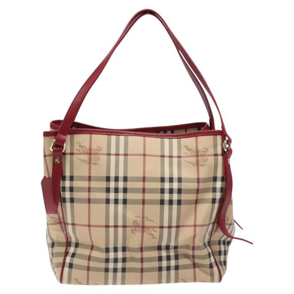 BURBERRY Nova Check Shoulder Bag PVC Beige Gold Auth 119050