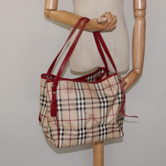 BURBERRY Nova Check Shoulder Bag PVC Beige Gold Auth 119050