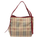 BURBERRY Nova Check Shoulder Bag PVC Beige Gold Auth 119050-2