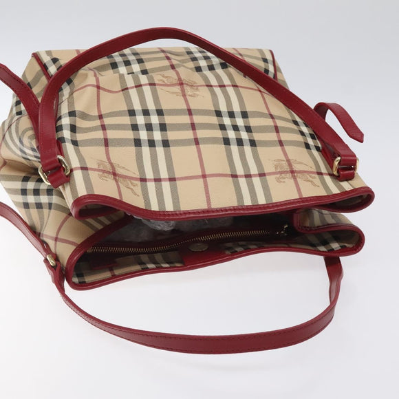 BURBERRY Nova Check Shoulder Bag PVC Beige Gold Auth 119050