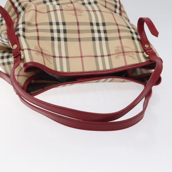 BURBERRY Nova Check Shoulder Bag PVC Beige Gold Auth 119050