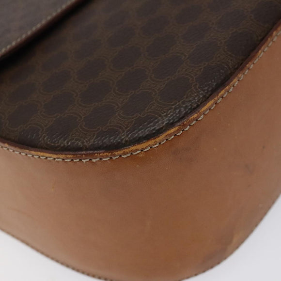 CELINE Macadam Canvas Shoulder Bag PVC Brown Gold Auth 119057