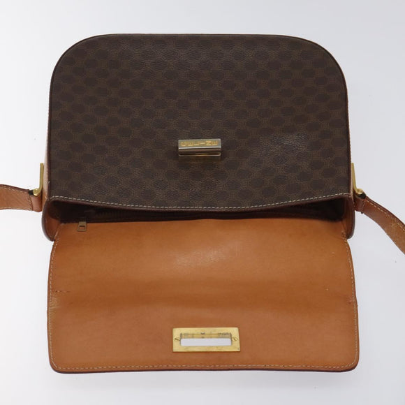 CELINE Macadam Canvas Shoulder Bag PVC Brown Gold Auth 119057