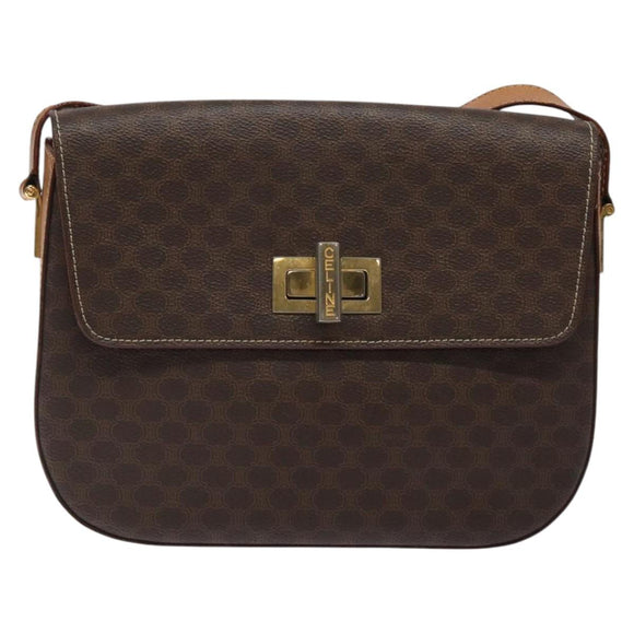 CELINE Macadam Canvas Shoulder Bag PVC Brown Gold Auth 119057