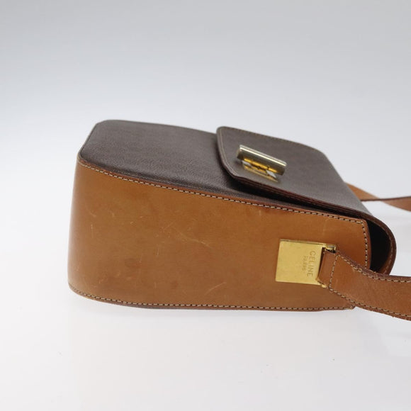 CELINE Macadam Canvas Shoulder Bag PVC Brown Gold Auth 119057