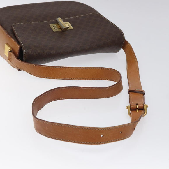 CELINE Macadam Canvas Shoulder Bag PVC Brown Gold Auth 119057