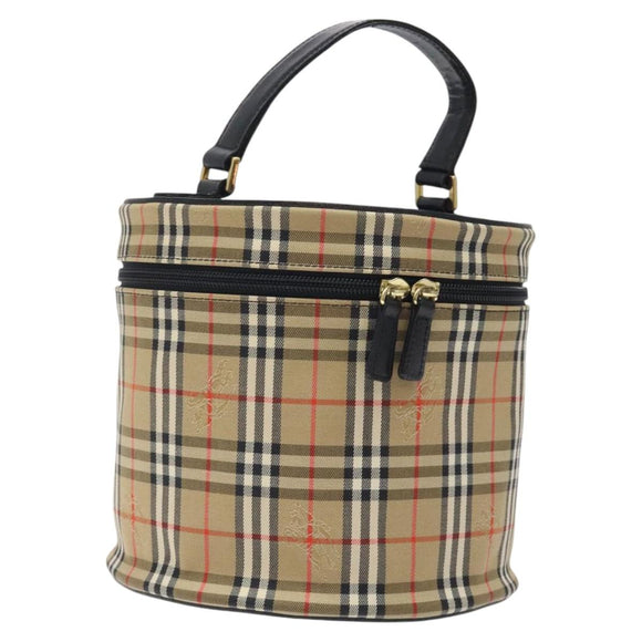 Burberrys Nova Check Vanity Pouch Canvas Beige Gold Auth 119070