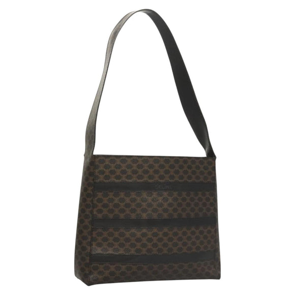 CELINE Macadam Canvas Shoulder Bag PVC Leather Black Gold Auth 119071