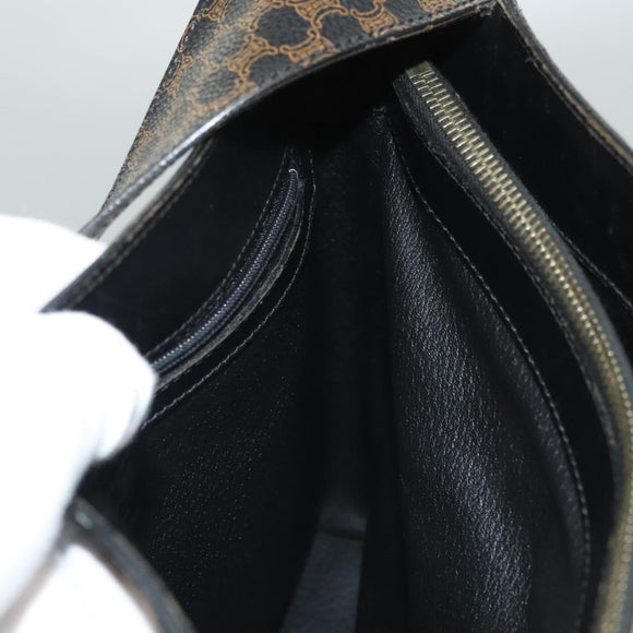 CELINE Macadam Canvas Shoulder Bag PVC Leather Black Gold Auth 119071