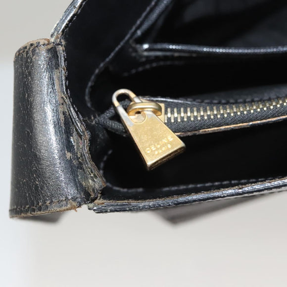 CELINE Macadam Canvas Shoulder Bag PVC Leather Black Gold Auth 119071