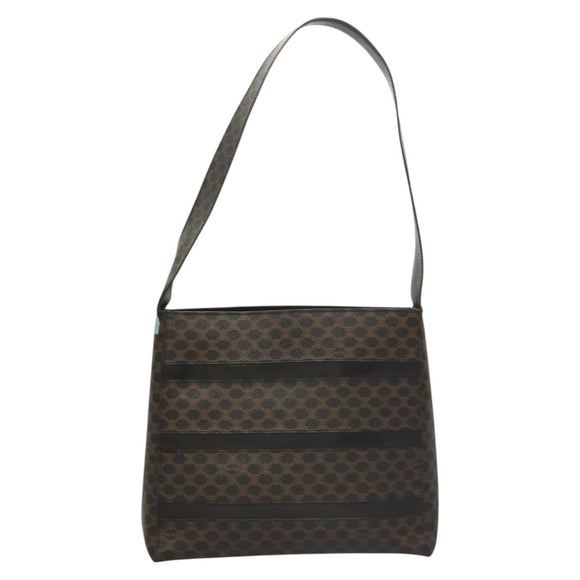 CELINE Macadam Canvas Shoulder Bag PVC Leather Black Gold Auth 119071