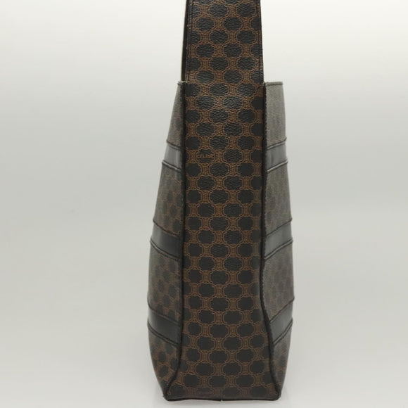 CELINE Macadam Canvas Shoulder Bag PVC Leather Black Gold Auth 119071