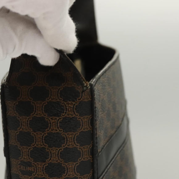 CELINE Macadam Canvas Shoulder Bag PVC Leather Black Gold Auth 119071