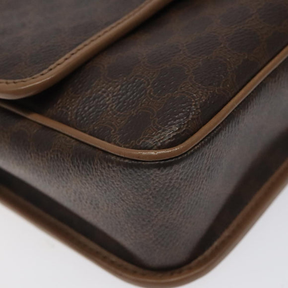 CELINE Macadam Canvas Shoulder Bag PVC Leather Brown Gold Auth 119072