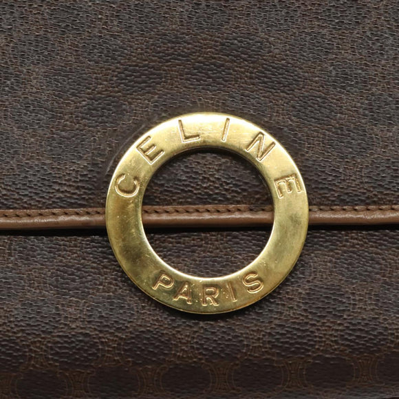 CELINE Macadam Canvas Shoulder Bag PVC Leather Brown Gold Auth 119072