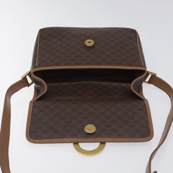 CELINE Macadam Canvas Shoulder Bag PVC Leather Brown Gold Auth 119072