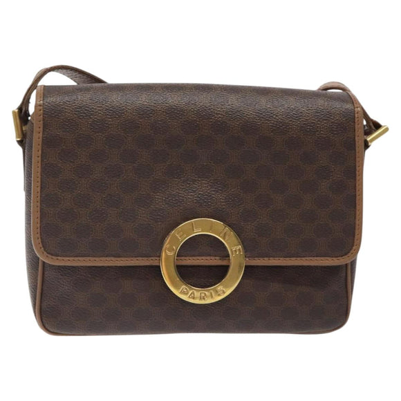 CELINE Macadam Canvas Shoulder Bag PVC Leather Brown Gold Auth 119072