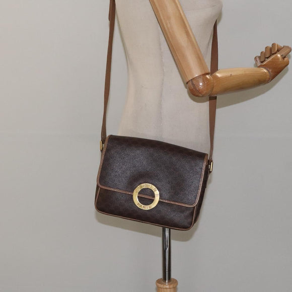 CELINE Macadam Canvas Shoulder Bag PVC Leather Brown Gold Auth 119072