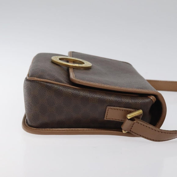 CELINE Macadam Canvas Shoulder Bag PVC Leather Brown Gold Auth 119072