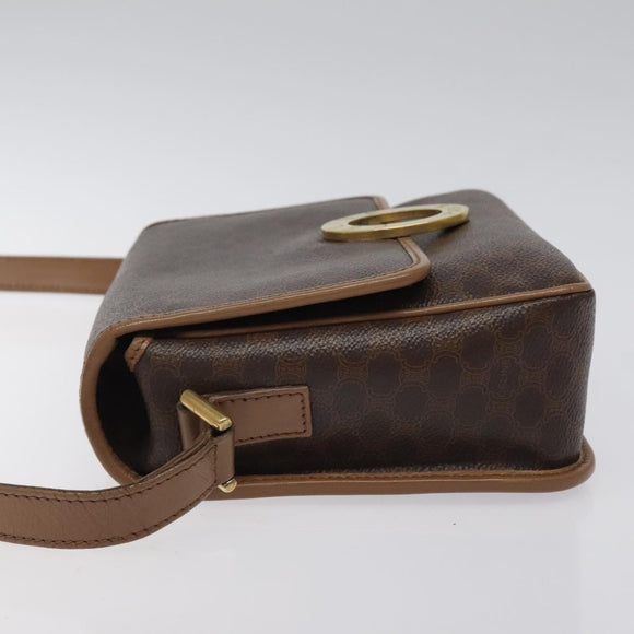 CELINE Macadam Canvas Shoulder Bag PVC Leather Brown Gold Auth 119072