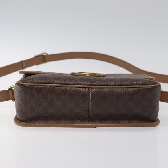 CELINE Macadam Canvas Shoulder Bag PVC Leather Brown Gold Auth 119072