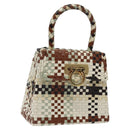 Salvatore Ferragamo Gancini Hand Bag Leather White Gold Auth 119098-1