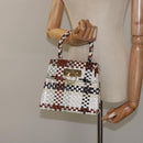 Salvatore Ferragamo Gancini Hand Bag Leather White Gold Auth 119098-21