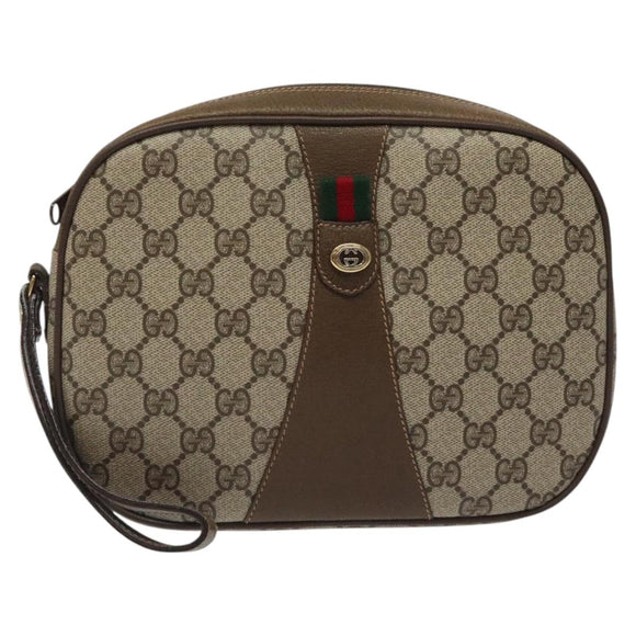 GUCCI GG Supreme Web Sherry Line Clutch Bag PVC Beige Gold 89 01 034 Auth 119132
