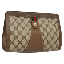GUCCI GG Supreme Web Sherry Line Clutch Bag PVC Beige 89 01 032 Auth 119134