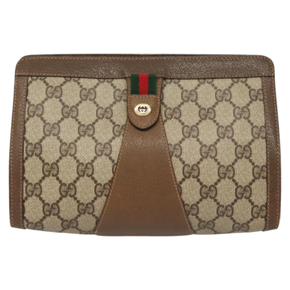 GUCCI GG Supreme Web Sherry Line Clutch Bag PVC Beige 89 01 032 Auth 119134