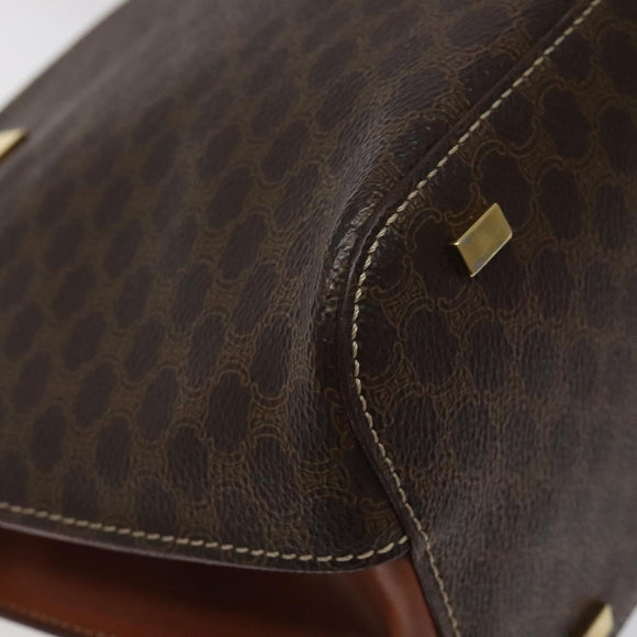 CELINE Macadam Canvas Hand Bag PVC Leather Brown Gold Auth 119138