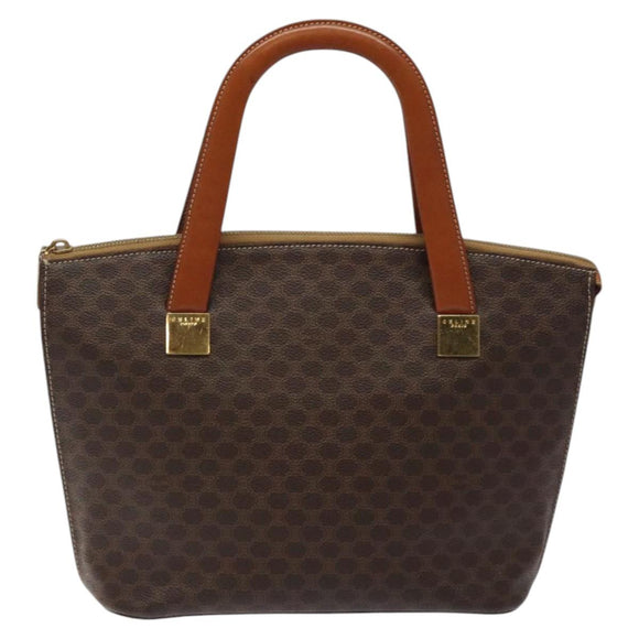 CELINE Macadam Canvas Hand Bag PVC Leather Brown Gold Auth 119138