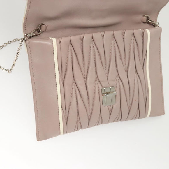Miu Miu Matelasse Chain Shoulder Bag Leather Pink Auth 119144