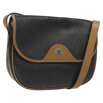 Christian Dior Honeycomb Canvas Shoulder Bag PVC Black Gold Auth 119149