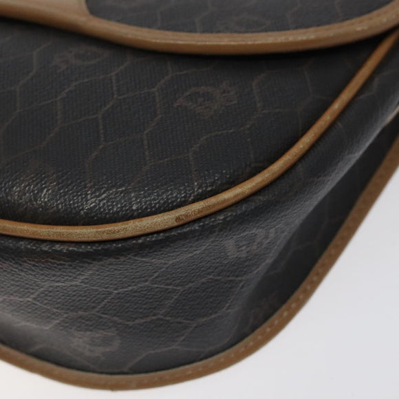 Christian Dior Honeycomb Canvas Shoulder Bag PVC Black Gold Auth 119149