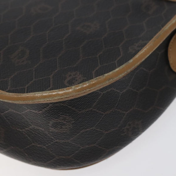 Christian Dior Honeycomb Canvas Shoulder Bag PVC Black Gold Auth 119149