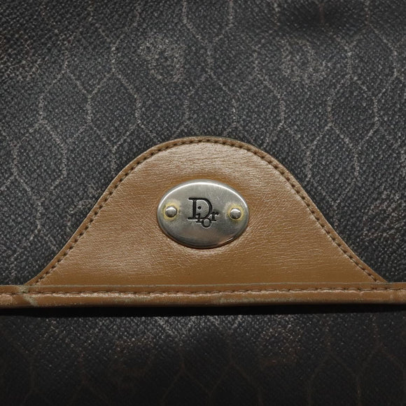 Christian Dior Honeycomb Canvas Shoulder Bag PVC Black Gold Auth 119149
