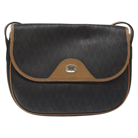 Christian Dior Honeycomb Canvas Shoulder Bag PVC Black Gold Auth 119149