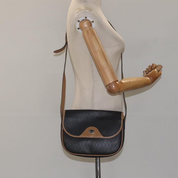 Christian Dior Honeycomb Canvas Shoulder Bag PVC Black Gold Auth 119149