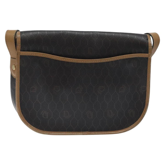 Christian Dior Honeycomb Canvas Shoulder Bag PVC Black Gold Auth 119149