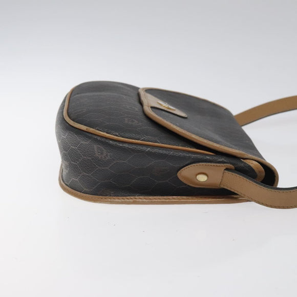 Christian Dior Honeycomb Canvas Shoulder Bag PVC Black Gold Auth 119149