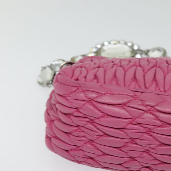 Miu Miu Matelasse Bijoux Hand Bag Leather 2way Pink Silver Auth 119162