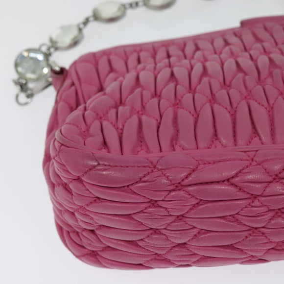 Miu Miu Matelasse Bijoux Hand Bag Leather 2way Pink Silver Auth 119162