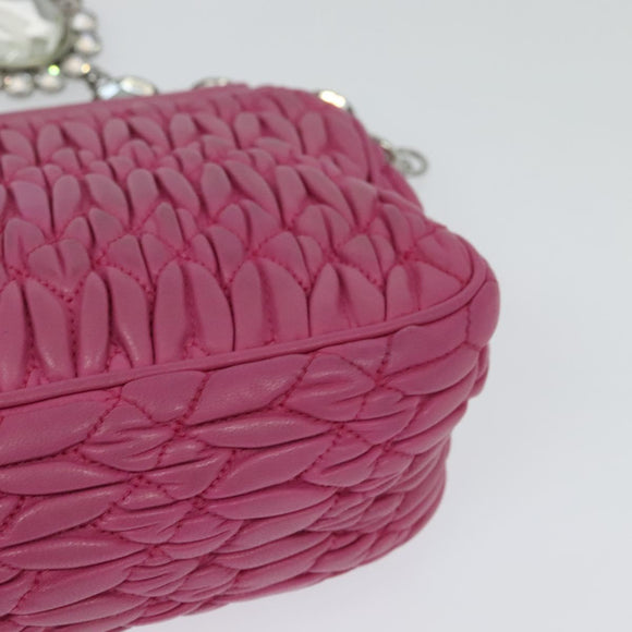 Miu Miu Matelasse Bijoux Hand Bag Leather 2way Pink Silver Auth 119162
