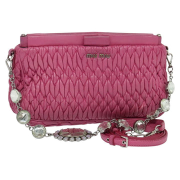 Miu Miu Matelasse Bijoux Hand Bag Leather 2way Pink Silver Auth 119162