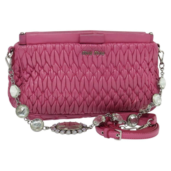 Miu Miu Matelasse Bijoux Hand Bag Leather 2way Pink Silver Auth 119162