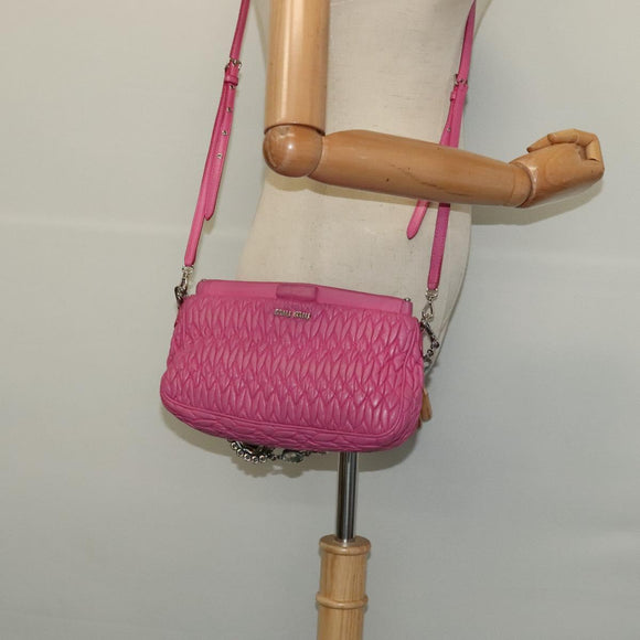 Miu Miu Matelasse Bijoux Hand Bag Leather 2way Pink Silver Auth 119162