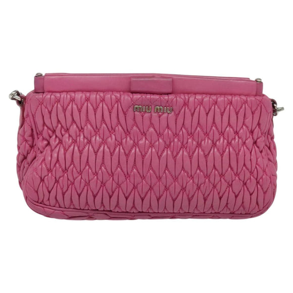 Miu Miu Matelasse Bijoux Hand Bag Leather 2way Pink Silver Auth 119162